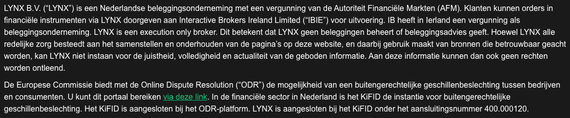 Voorbeeld van broker (Lynx) met AFM vergunning