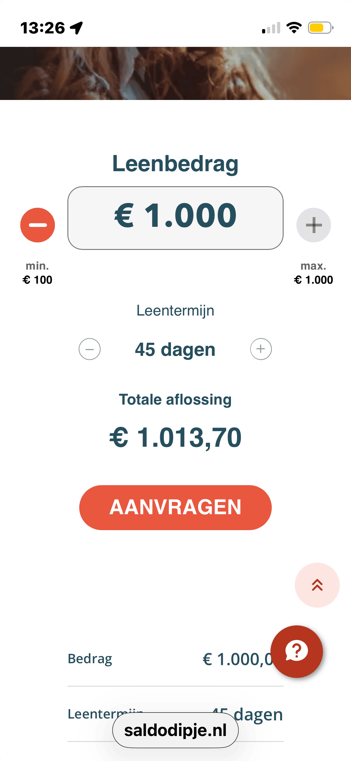 Stap 1 Saldodipje aanvraag
